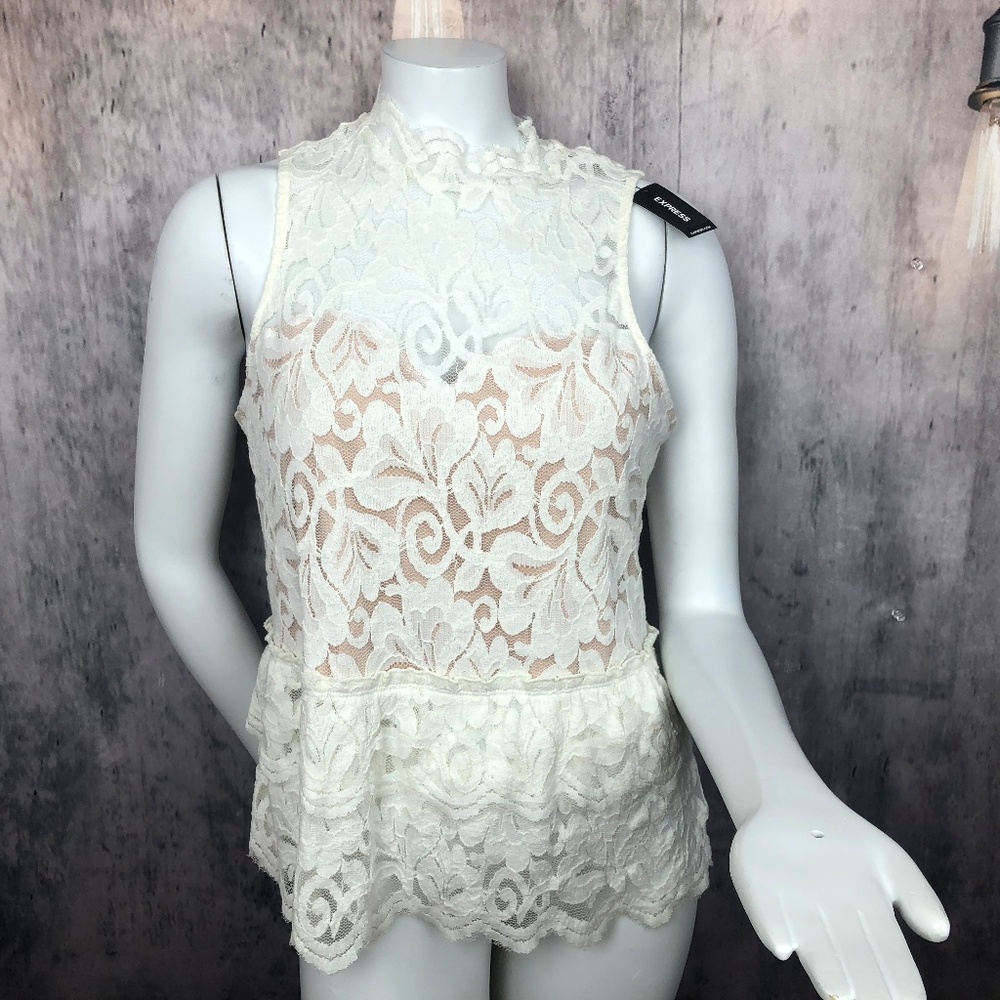 NWT Express Mock Neck Peplum Tank Top Blouse Large